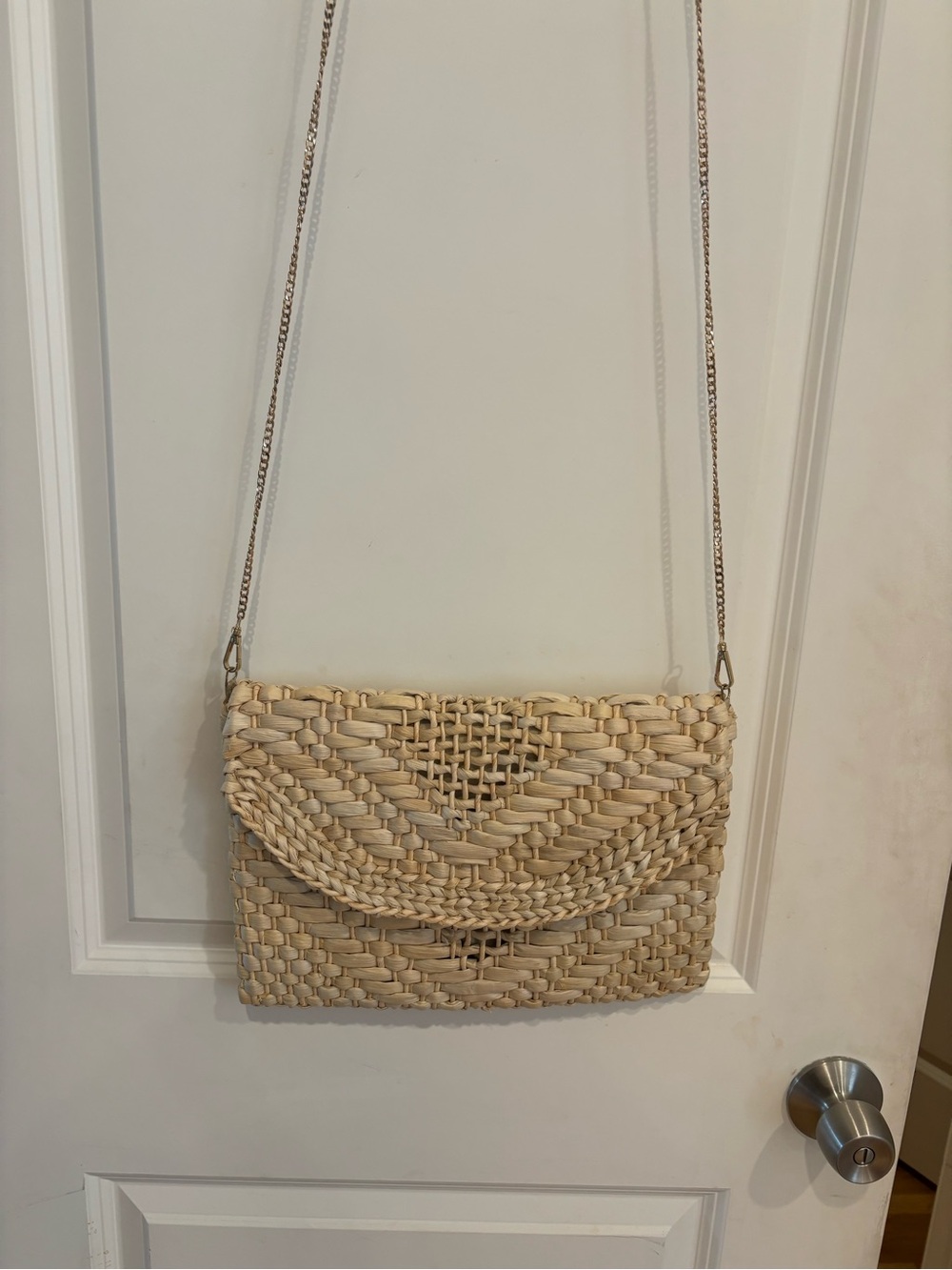 Woven Straw Flap Crossbody Clutch - Natural Beige